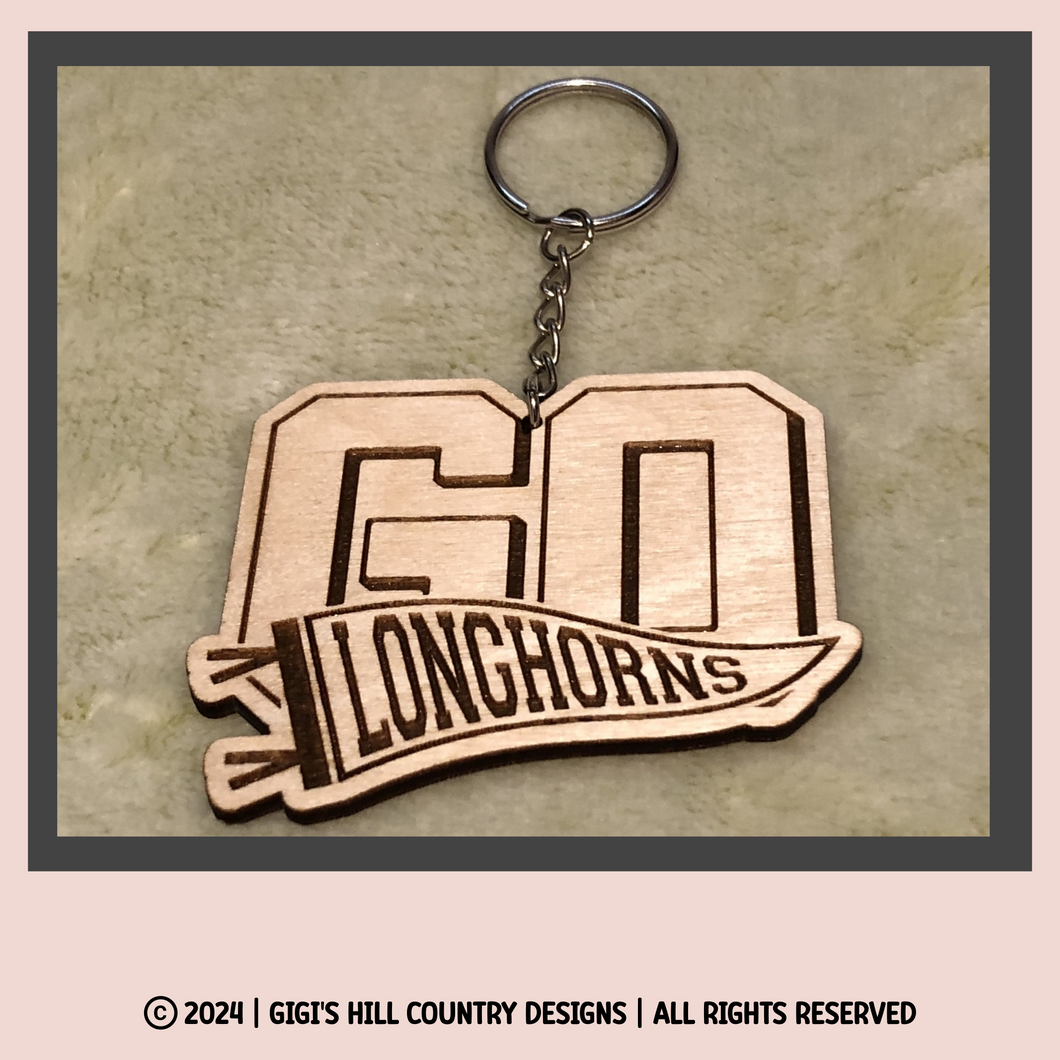 GO LONGHORNS Wooden Keychain (Copy)