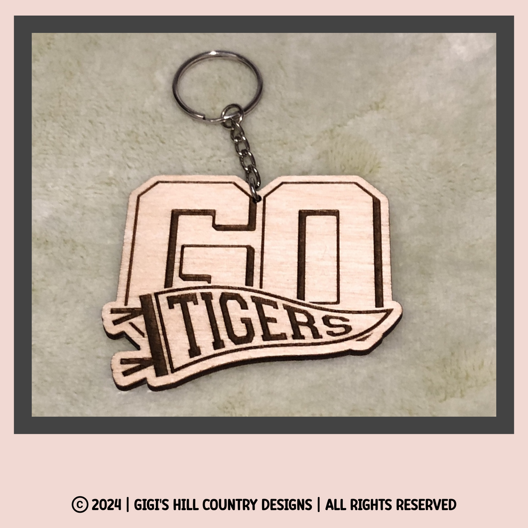 GO TIGERS Wooden Keychain