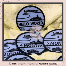 Load image into Gallery viewer, Racecar Theme - Set of 13 Baby Milestone Discs
