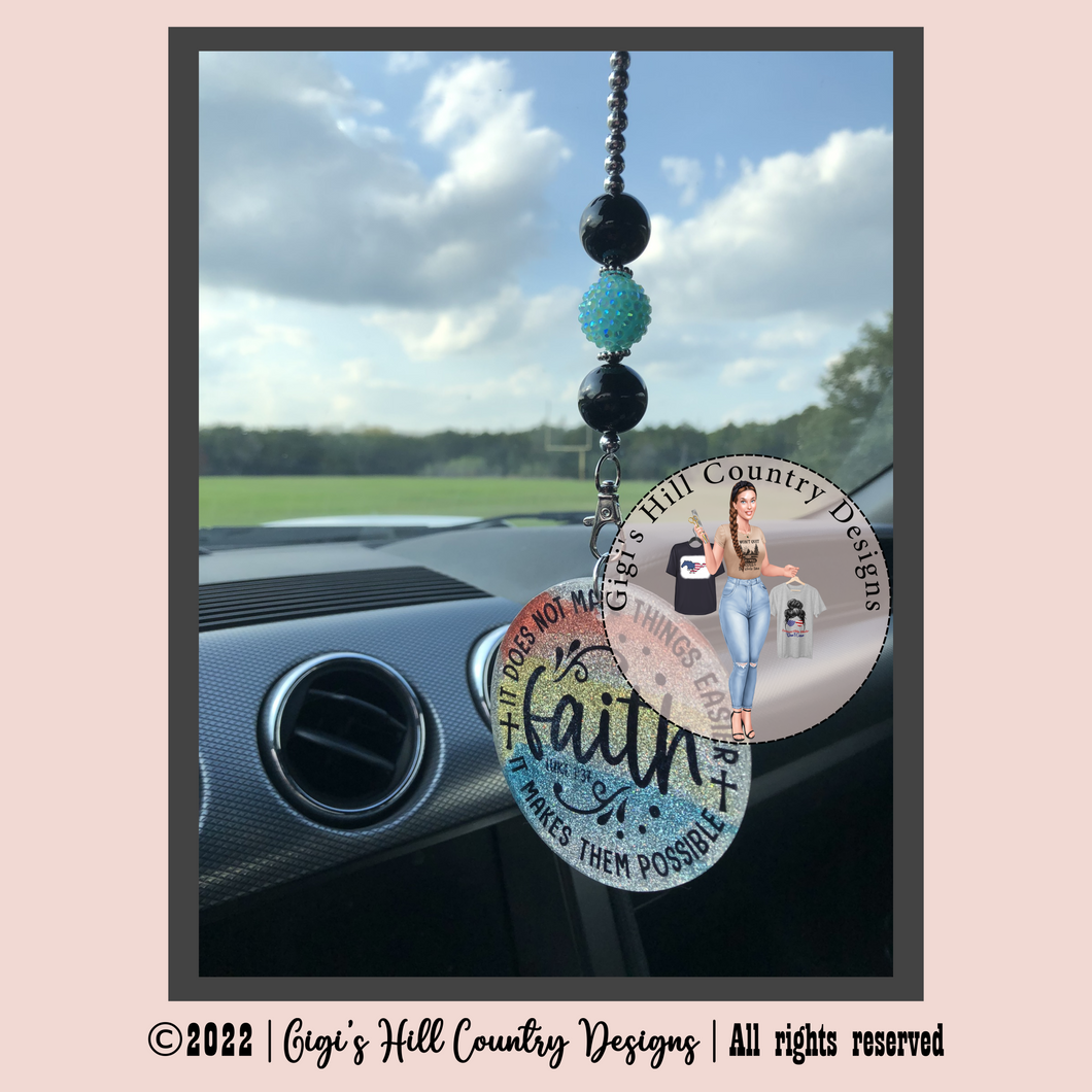 Faith Quote Beaded Rear View Mirror Dangle Decor