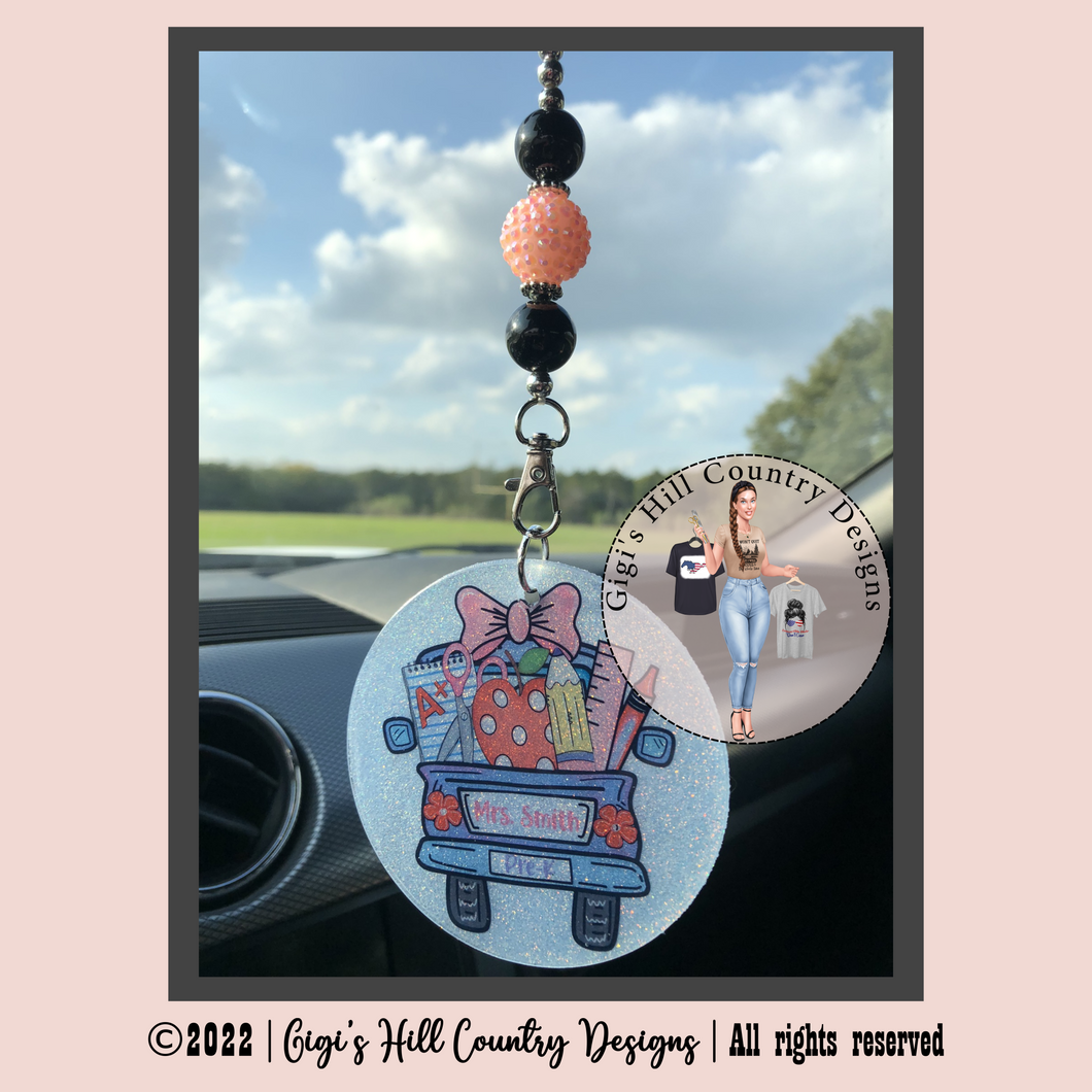 Teacher Truck Rear View Mirror Dangle Decor